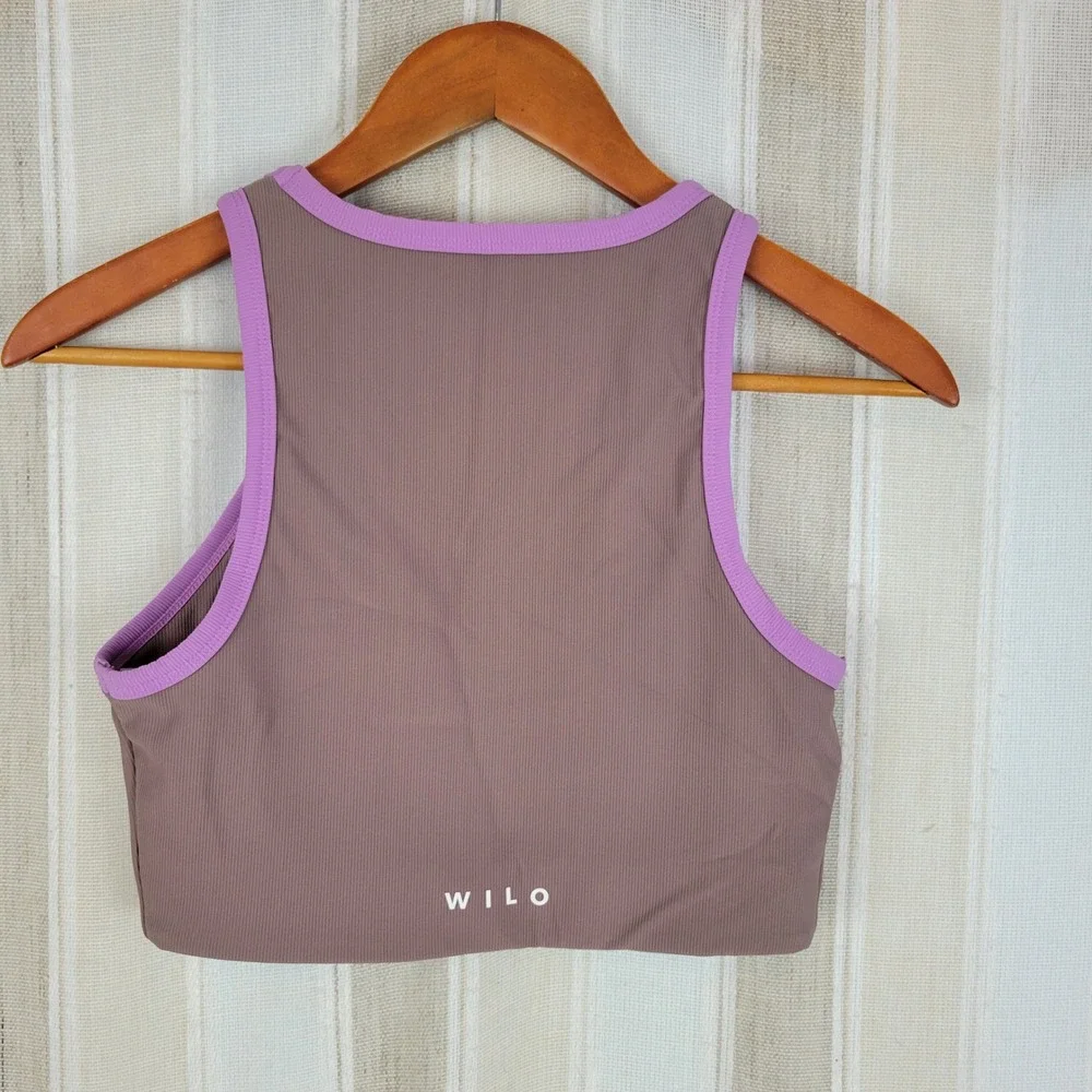 Wilo the Label Racerback Sports Bra Size Medium Ribbed Tan Mauve Purple‎